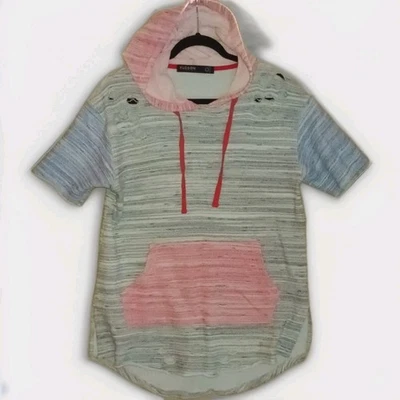 Hudson Mens Outerwear Distressed Gray, Red, Blue Pullover Hoodie Short Sleeve XL - Image 1 of 4