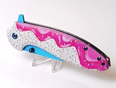 7.75” Pink/White Sprinkles Handle w/Blue Blade-Assisted Opening -Free Shipping - Image 1 of 4