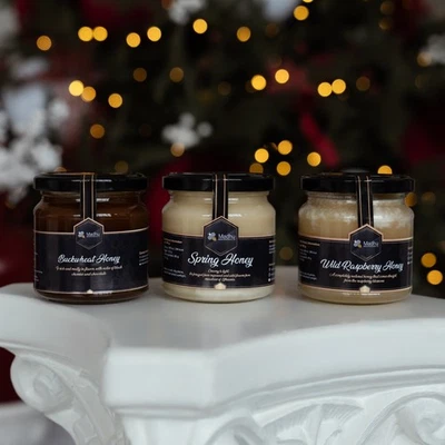 Raw Honey Gift Set: Buckwheat, Raspberry & Spring Blossom Trio - Image 1 of 4