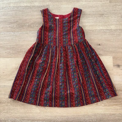 Vintage Laura Ashley Mother & Child Floral Corduroy Dress Sz 5 Red Britain - Image 1 of 4