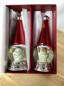 NEIMAN MARCUS /TOWLE CHRISTMAS SANTA CLAUS SALT & PEPPER SHAKERS/SNOW GLOBES NIB - Picture 1 of 10