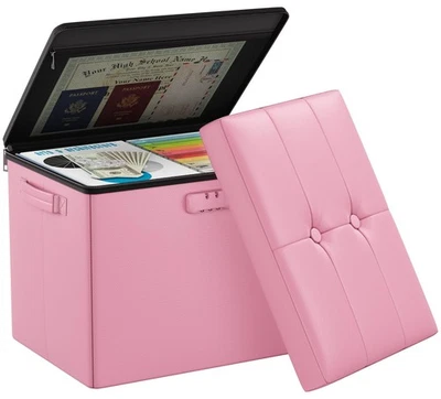 Fireproof Folding Storage Ottoman Foot Rest Leather Bench w/ Lock Handles Box Foto 1 de 4