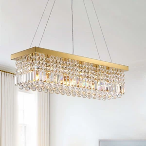 Modern Gold Crystal Chandelier Rectangle Chandeliers for Dining Room Rectangular - Picture 1 of 9