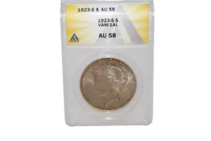 1923 S Peace Silver Dollar ANACS Certified AU 58 VAM 1AL #7130763 Coin - Picture 1 of 4