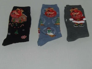 3-Pair Womens Crew Christmas Holiday Socks - Size 9-11- Grey/Blk/Blue(CF-13-2) - Picture 1 of 5