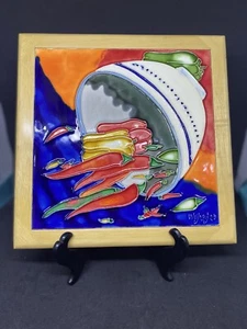 Vtg Southwest Chilli trivet Wayne Gao ceramic wall hanging handmade - Picture 1 of 6