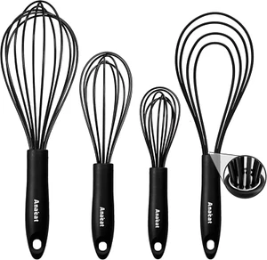 Silicone Kitchen Whisk Set of 4, Perfect for Non-Stick Cookware, Egg Beater Milk - Picture 1 of 12
