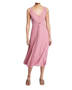 VINCE Rosa Torcido Frontal Plisado Falda Larga Sin Mangas Elegante Vestido Midi Cuello en V 12 - Imagen 1 de 15