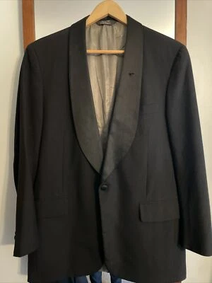 VTG Paul Stuart Black Silk Shawl Lapel Dinner Jacket Blazer 41 Long Reg Sleeves - Image 1 of 4