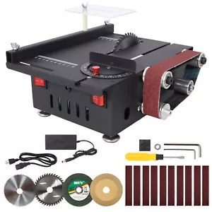 Mini Table Saw Belt Sander 4pcs Blades 10pcs Sanding Blet Adjustable 0-90° Angle - Picture 1 of 26