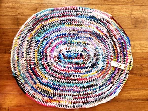 Handmade Woven Rag Rug ~ Multicolor Rustic Farmhouse Home Decor 36.5" x 31.5" - Picture 1 of 3