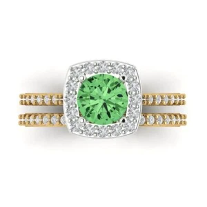 1.495 tcw Round Cut Engagement Ring 14K Yellow/White Gold Green Promise Ring - Bild 1 von 5