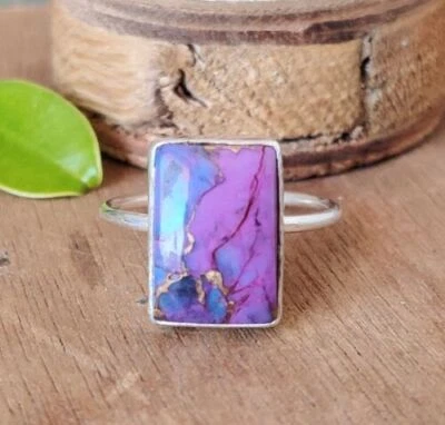 Viola Rame Turchese Gemma 925 Argento Sterling Artigianale Anello Tutti Size A-5 - Immagine 1 di 3