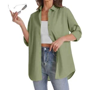 NWT - J.VER Womens Oversized Button Down Casual Long Sleeve Lightweight Blouse - Picture 1 of 4