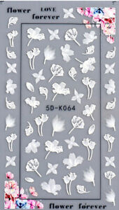 5D Nagelsticker weiße Blumen, Blüten. Täuschend echt  (5D-K0064) selbstklebend