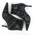VIA SPIGA Women's Black Suede Floral Embroidered Boho Ankle Bootie Boots Sz 10M