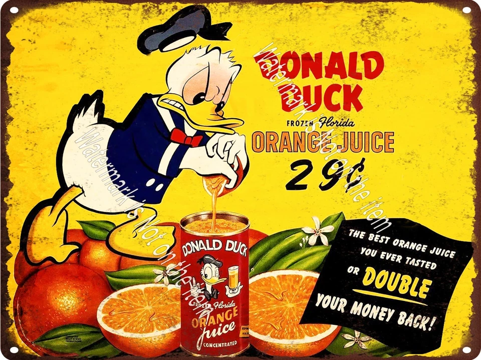 DONALD DUCK FROZEN FLORIDA ORANGE JUICE CAN Metal Sign 9x12" A772 - Image 1 of 1