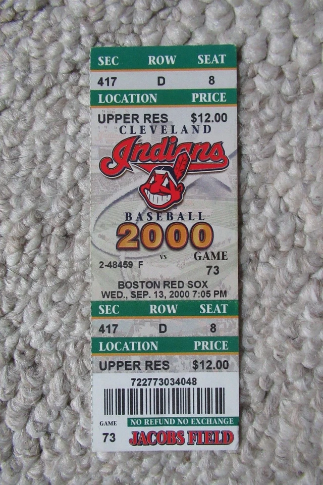 Boleto completo Cleveland Indians vs Red Sox 13/09/2000~ Varitek/Ramírez/Branyan+ HRs Foto 1 de 1