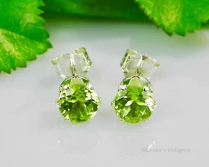 Genuine Green Peridot Round Sterling Silver Earrings (FREE SHIPPING) - Picture 1 of 5