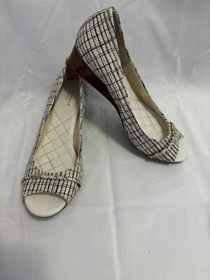 Tacones de cuña Cole Haan Tali negros blancos a rayas de madera para mujer talla 10 B Foto 1 de 4