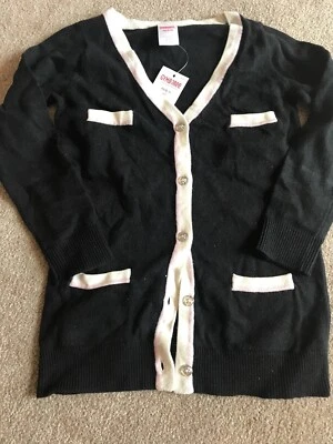 New Gymboree Black W/ Cream And Pink Accent Four Pocket Cardigan Size Xs 3-4 - Image 1 of 4