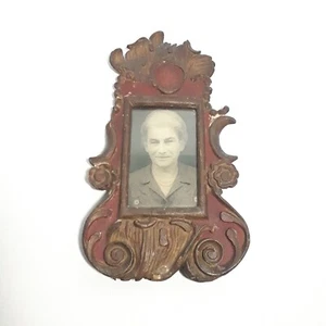 Antique Hand Carved Wood Frame 5.5 x 3.5 Photo Red Brown Wall Black Forest *flaw - Picture 1 of 12