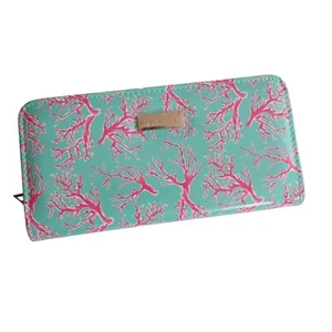 Simply Southern Turquoise Wallet Coral Reed Hot Pink Print Zip Around Large - Picture 1 of 9