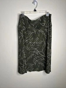 Roz & Ali Women's L Olive Green Leaf Print Stretch Pull On A-Line Skirt NWOT - Picture 1 of 10
