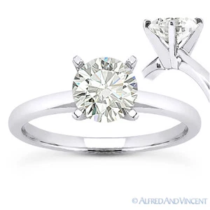 Anillo de compromiso solitario redondo de corte brillante moissanita oro blanco 14k 4 clavijas - Imagen 1 de 4