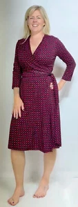 HOBBS Dress 3/4 Slv Dina Wrap Jersey Geo Print Dark Navy & Red Knee (A235)RRP£99 - Picture 1 of 8