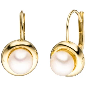 Pendientes De Botón 333 Oro Amarillo Con Perlas Para Mujeres - Imagen 1 de 1