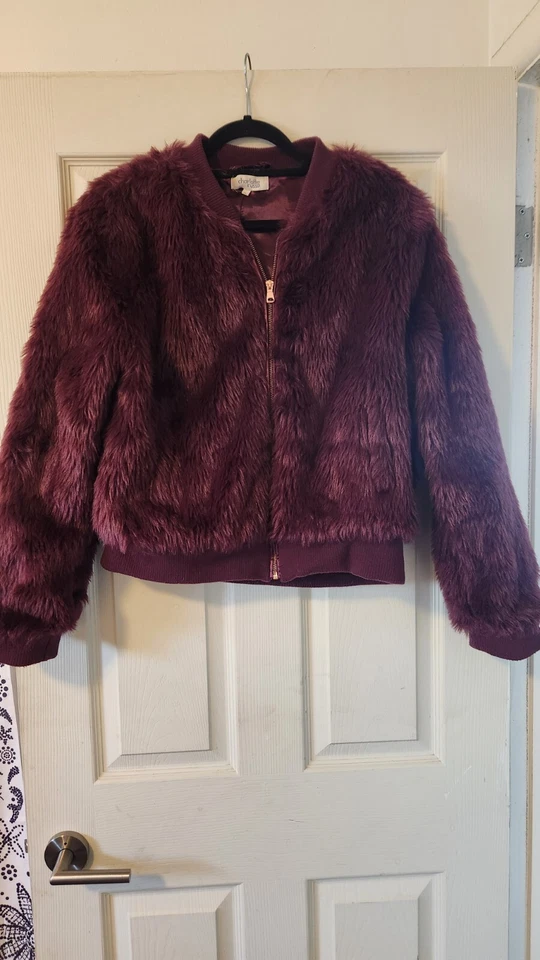 Faux Fur Bomber Burgundy Woman's Jacket Charlotte Russe Size XL - Image 1 of 3