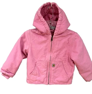 Carhartt Toddler Girl Canvas Hooded Jacket XXS (4-5) Light Pink Sherpa Lined - Picture 1 of 9