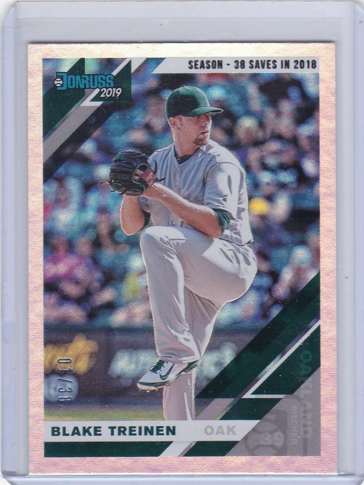 BLAKE TREINEN 2019 DONRUSS PARALLEL #01/38 38 SAVES #77 OAKLAND ATHLETICS - Image 1 of 1