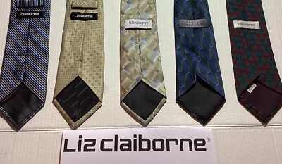 CLAIBORNE MENS DESIGNER ALL SILK NECK TIE GEOMETRIC STRIPE MULTICOLORED LOT OF 5 Foto 1 de 4