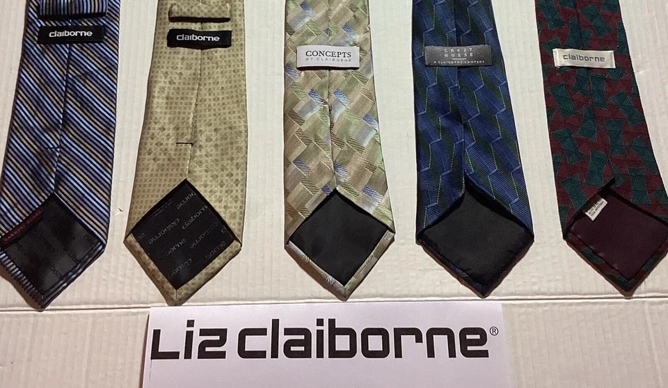 CLAIBORNE MENS DESIGNER ALL SILK NECK TIE GEOMETRIC STRIPE MULTICOLORED LOT OF 5 - Image 1 of 4