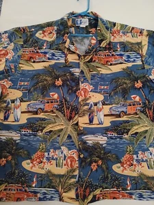 RJC Ltd Hawaiian Shirt 3XL Woody Surf Cocktail Palm Camp Cruise Beach - Picture 1 of 6