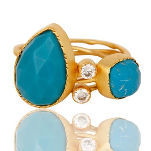 Stacking Ring Set Multi Shape Ring Set Turquoise Ring Set Gold Daily wear Ring4 - Picture 1 of 7