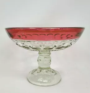 Kings Crown Ruby Flashed 10" Obstkompott mit Fuß Daumenabdruck Indiana Glas - Bild 1 von 11