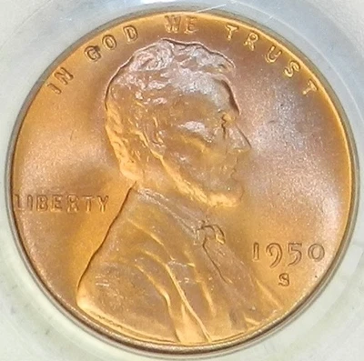 1950 S Lincoln Cent MS67 RD PCGS / QA BU Unc Red Wheat Penny [819] - Image 1 of 4