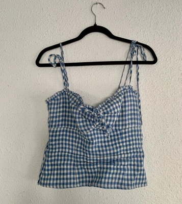 Reformation Blue Gingham Linen Sleeveless Top Size 4 - Image 1 of 4