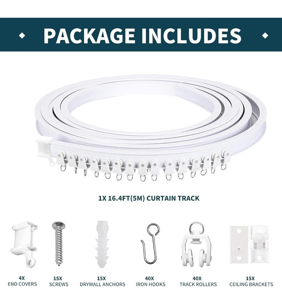 ND Flexible Bendable Ceiling Curtain Track 5m (16.4ft) Ceiling Mounted PVC...