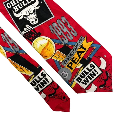 Corbata cuello seda Chicago Bulls NBA 3 campeones de turba Michael Jordan vintage 1993 nueva con etiquetas Foto 1 de 4