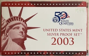 2003 10 Coin Silver Proof Set w COA. 5 Quarters, 1 Half, 1 Dime = 1.34oz Silver! - Picture 1 of 8