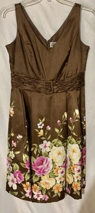 Jessica Howard Damen Kleid braun Taft Größe 12 Blumenrand ärmellos V-Nec - Bild 1 von 13