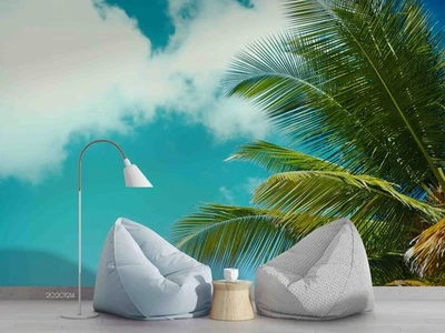 3D Palmeras Cielo Nubes Paisaje Murales de Pared Papel Pintado Murales Pegatina de Pared Foto 1 de 4