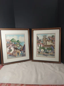 Joel Cabrera Original, signiertes Aquarell, La Plaza, plus extra kostenloser Versand - Bild 1 von 16