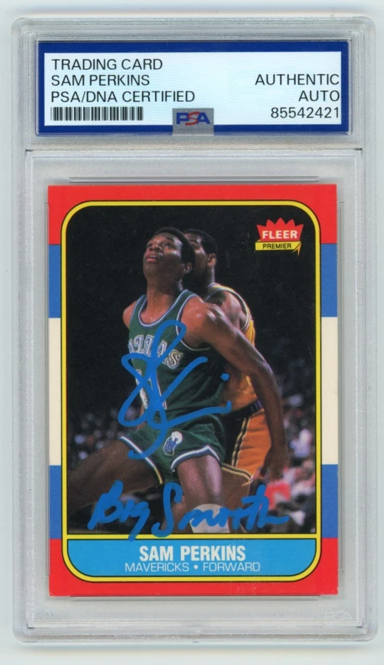 Sam Perkins 1986-87 Fleer #86 novato radiocontrol firmado con Big Smooth Insc. PSA Auto Foto 1 de 1