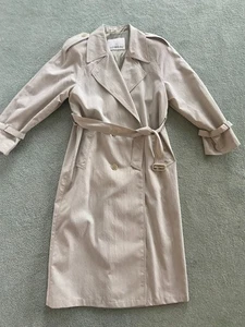 VINTAGE LONDON FOG Womens Stone Twill Trench Coat w/ Belt 2 Pockets Size 8 - Picture 1 of 10