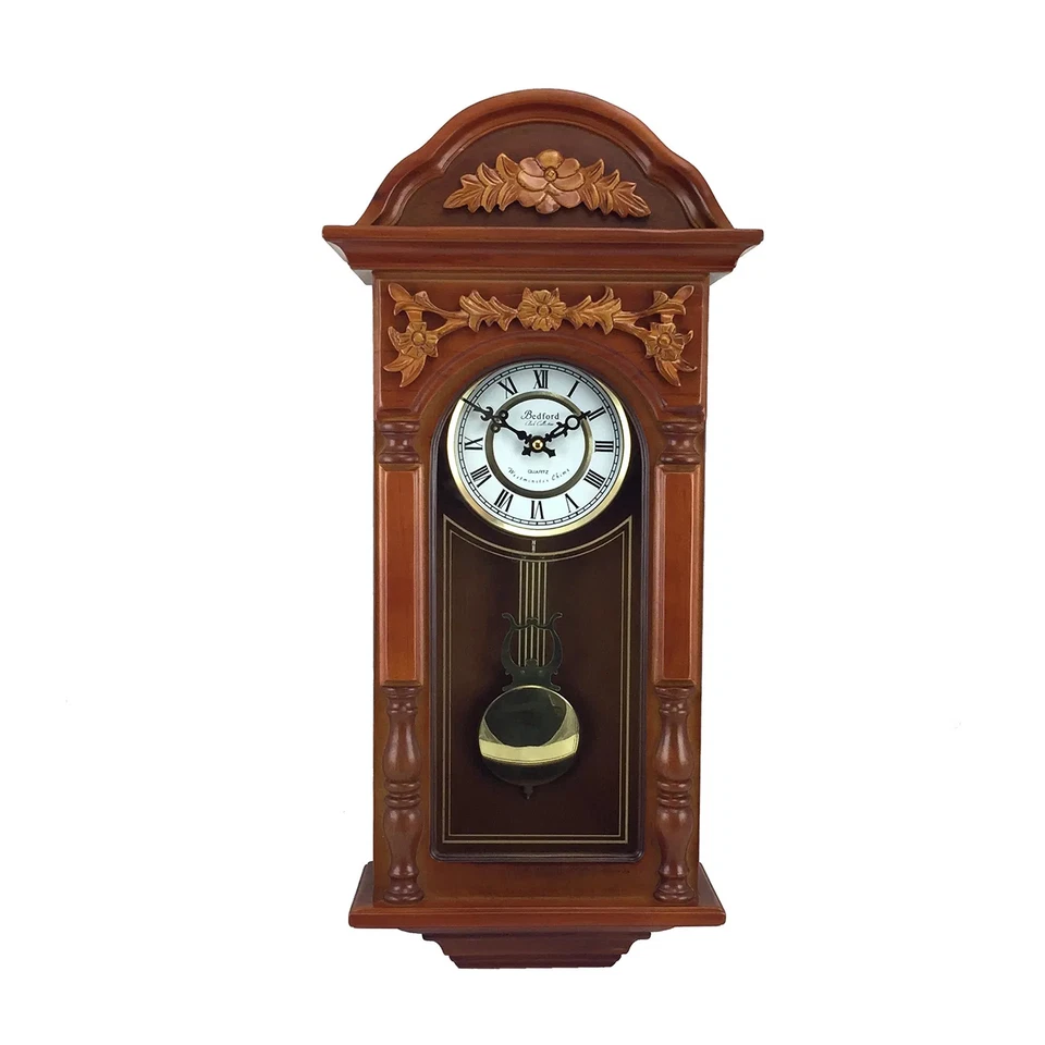 Bedford Clock Collection 27.5 Inch Oak Finish Pendulum Wall Clock - Image 1 of 1